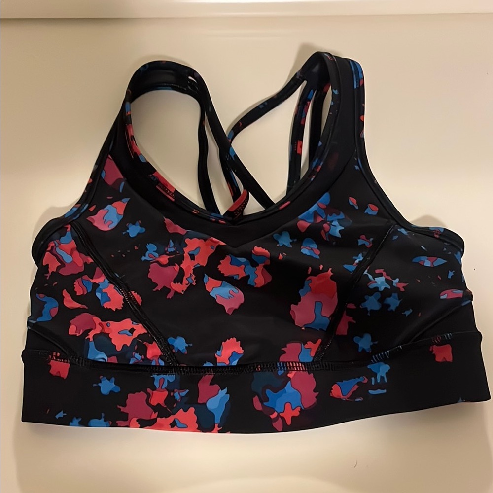 Lululemon Athletica Pink and Black Sports Bra with Bold Design